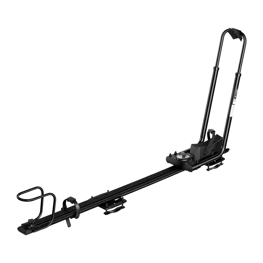 VEVOR rechtopstaande dakfietsendrager voor fietsen van 24-29 inch, opvouwbaar, zwart, roadtrips, aluminiumlegering, Q235 staal, frame-contactloze montage, dubbele armbevestiging met veilig vergrendelingssysteem