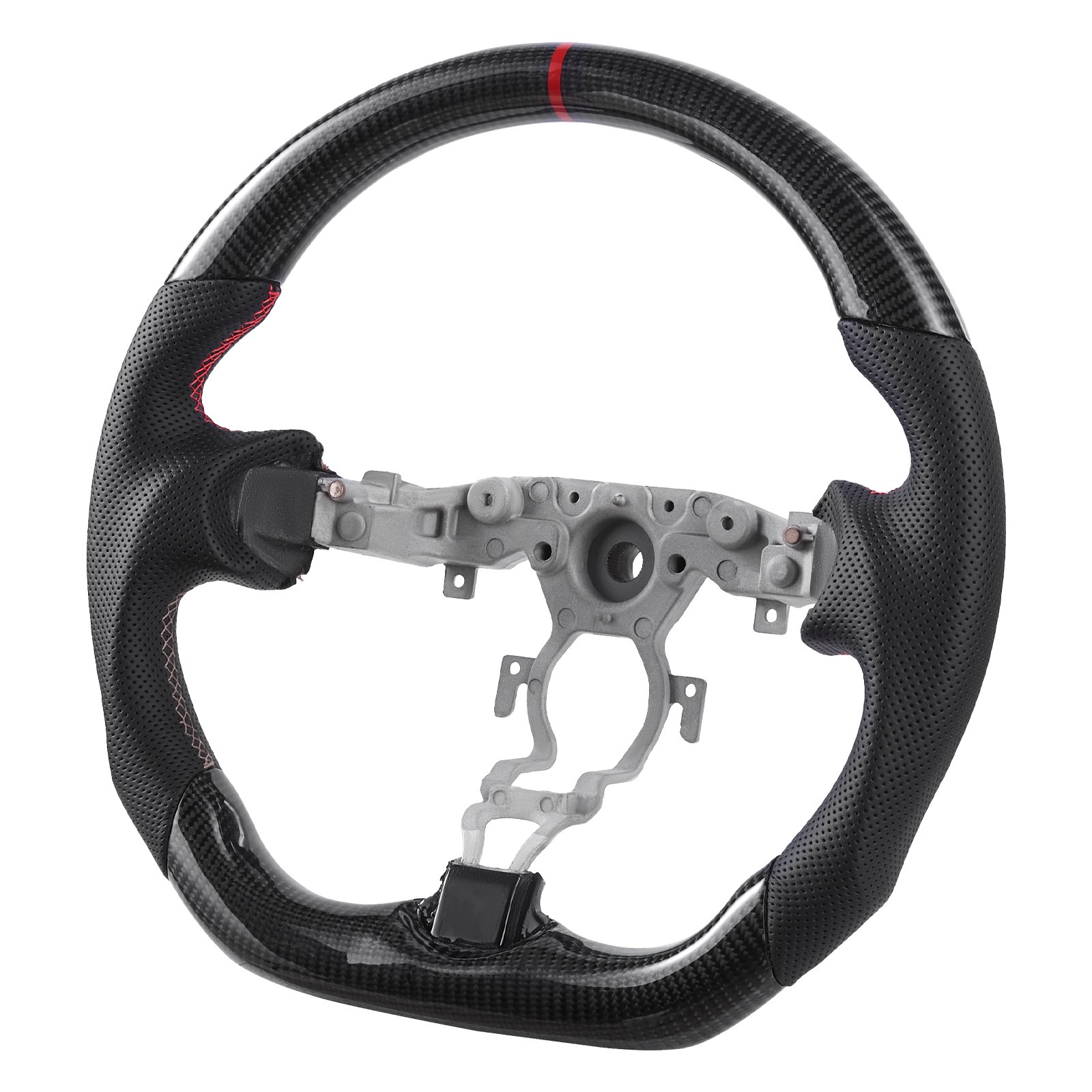 VEVOR-stuurwiel voor Nissan 370Z (2008–2020), D-vormig stuurwiel van koolstofvezel, afgeplat aan de onderkant, lederen grip met antislipoppervlak en nauwkeurige stiksels, vervangingsonderdeel voor Nissan 370Z, zwart