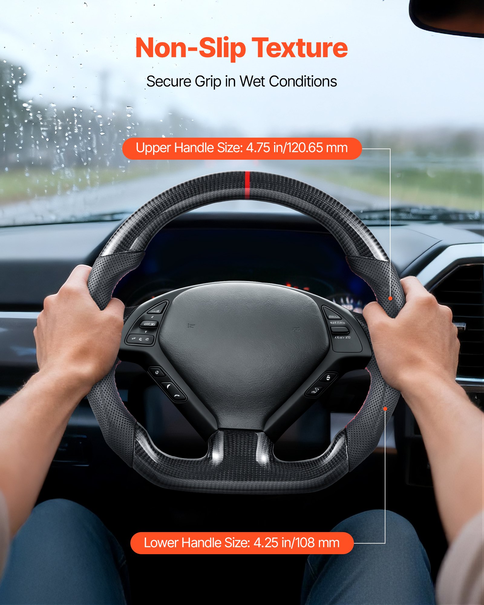 VEVOR-stuurwiel voor Infiniti G37 (2007-2013), D-vormig stuurwiel van koolstofvezel, afgeplat aan de onderkant, lederen grip met antislipoppervlak en nauwkeurige stiksels, vervangingsonderdeel voor Infiniti, zwart