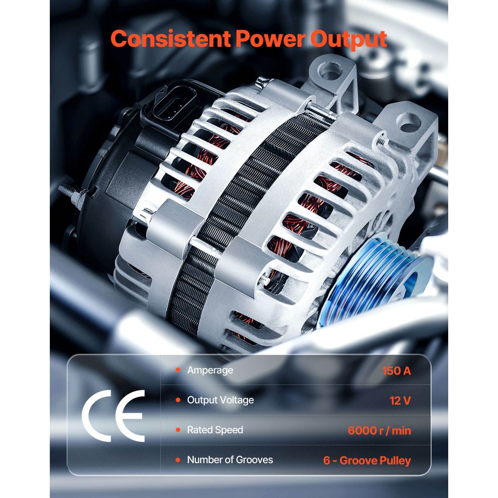 VEVOR Car Alternator 10480285, Fit for Chevrolet Trailblazer 4.2L 2002-2005, SAAB 9-7x L6 2005, GMC Envoy, Oldsmobile Bravada, Isuzu Ascender, Buick Rainier, Automotive Replacement Alternator 15062413