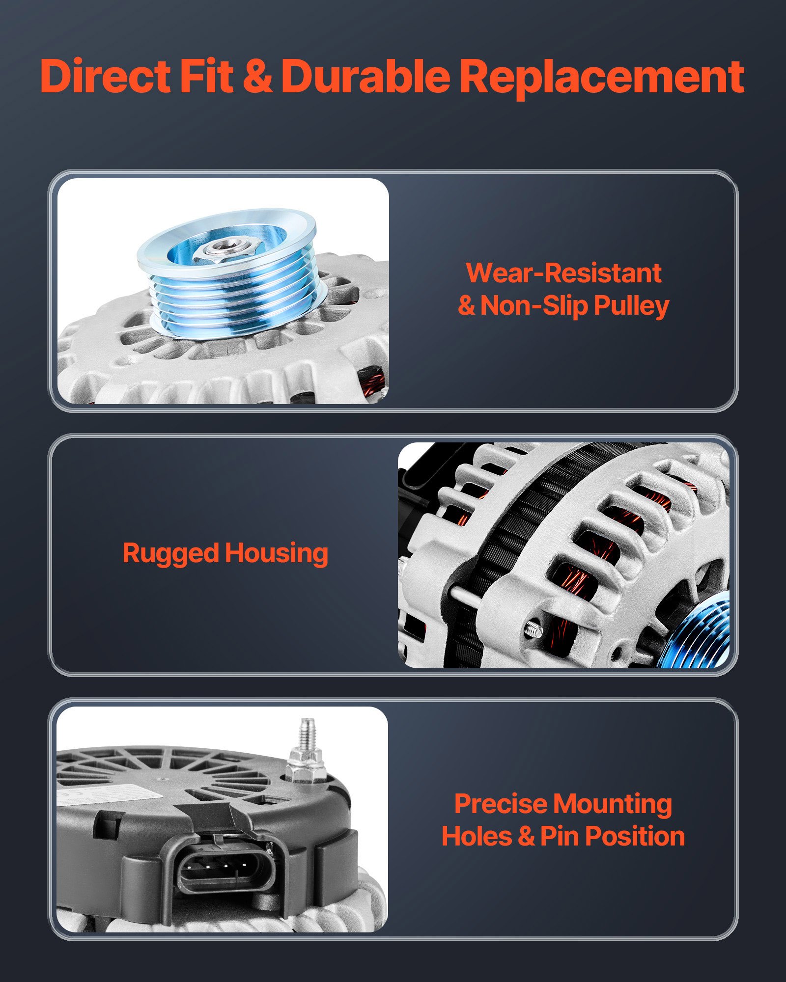 VEVOR Car Alternator 10480285, Fit for Chevrolet Trailblazer 4.2L 2002-2005, SAAB 9-7x L6 2005, GMC Envoy, Oldsmobile Bravada, Isuzu Ascender, Buick Rainier, Automotive Replacement Alternator 15062413