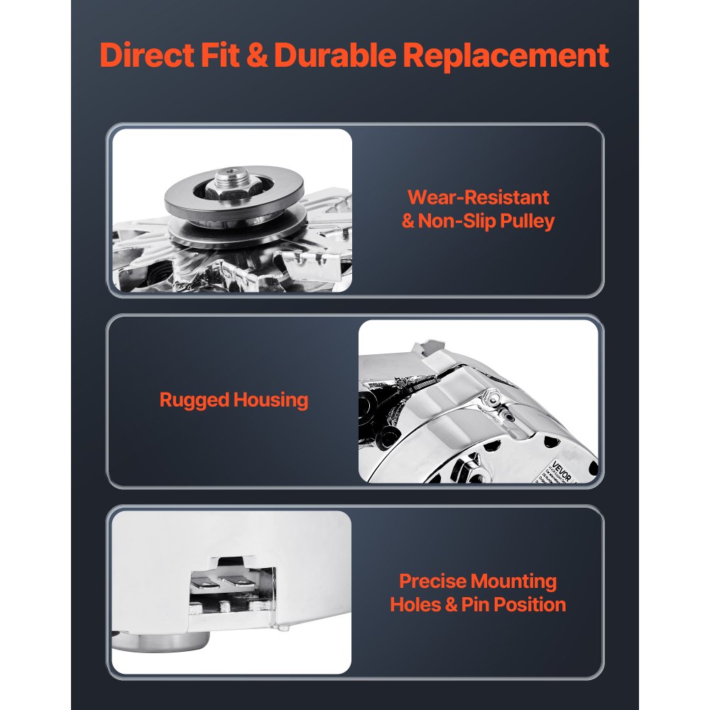 VEVOR Auto-dynamo 7127-SE105C, voor 1-draads zelfbekrachtigende Street Rod GM 305 350 BBC SBC, 1973-1974 Apollo 4.1L, 1982 Century 2.5L, Auto-vervangingsdynamo 1-2400-11DR-2, 7127-SECN-100A