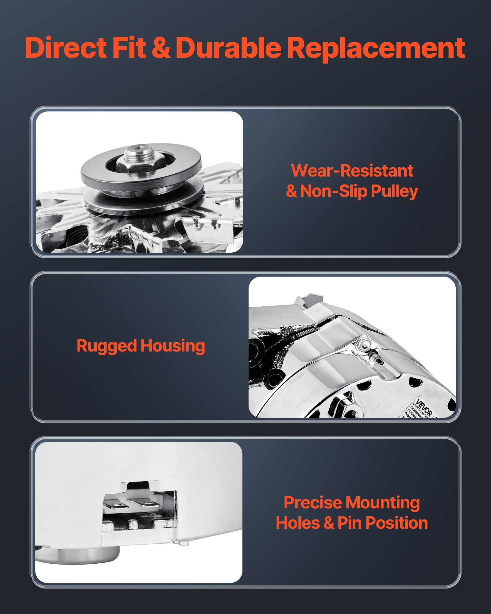 VEVOR Auto-dynamo 7127-SE105C, voor 1-draads zelfbekrachtigende Street Rod GM 305 350 BBC SBC, 1973-1974 Apollo 4.1L, 1982 Century 2.5L, Auto-vervangingsdynamo 1-2400-11DR-2, 7127-SECN-100A