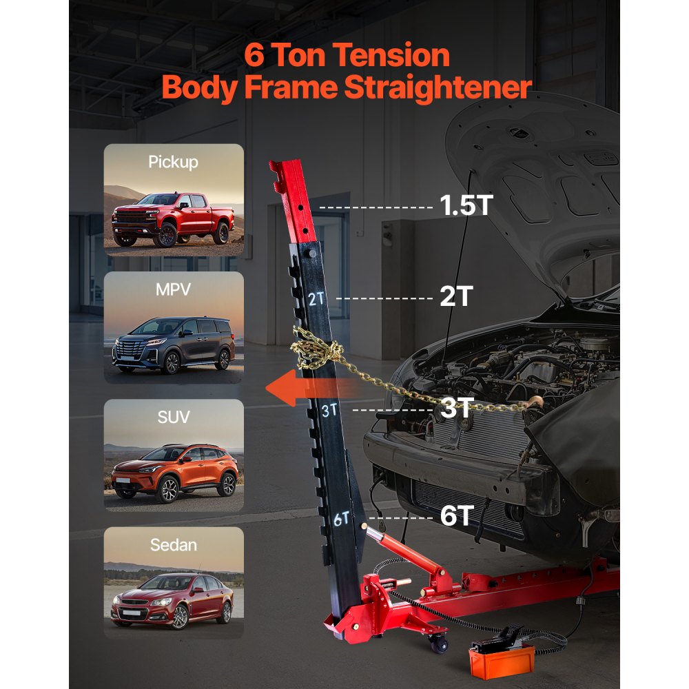 VEVOR Carrosserie-frame-trekker en -richter, 6 t spancarrosserie-reparatie-uitrusting met 3 t airbag-krik en 45 MPa hydraulische voetpomp, inclusief 16 richtgereedschappen, voor autoreparatiewerkplaatsen