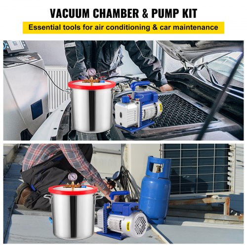 5 Gallon Vacuum Chamber 3CFM Vacuum Pump Refrigerant 1/4 HP Conditioning GOOD