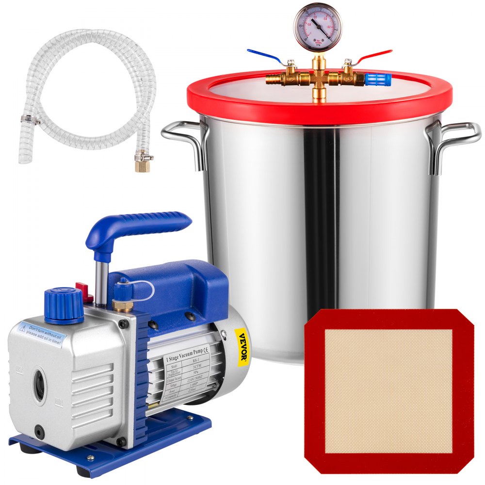 5 Gallon Vacuum Chamber 3CFM Vacuum Pump Refrigerant 1/4 HP Conditioning GOOD
