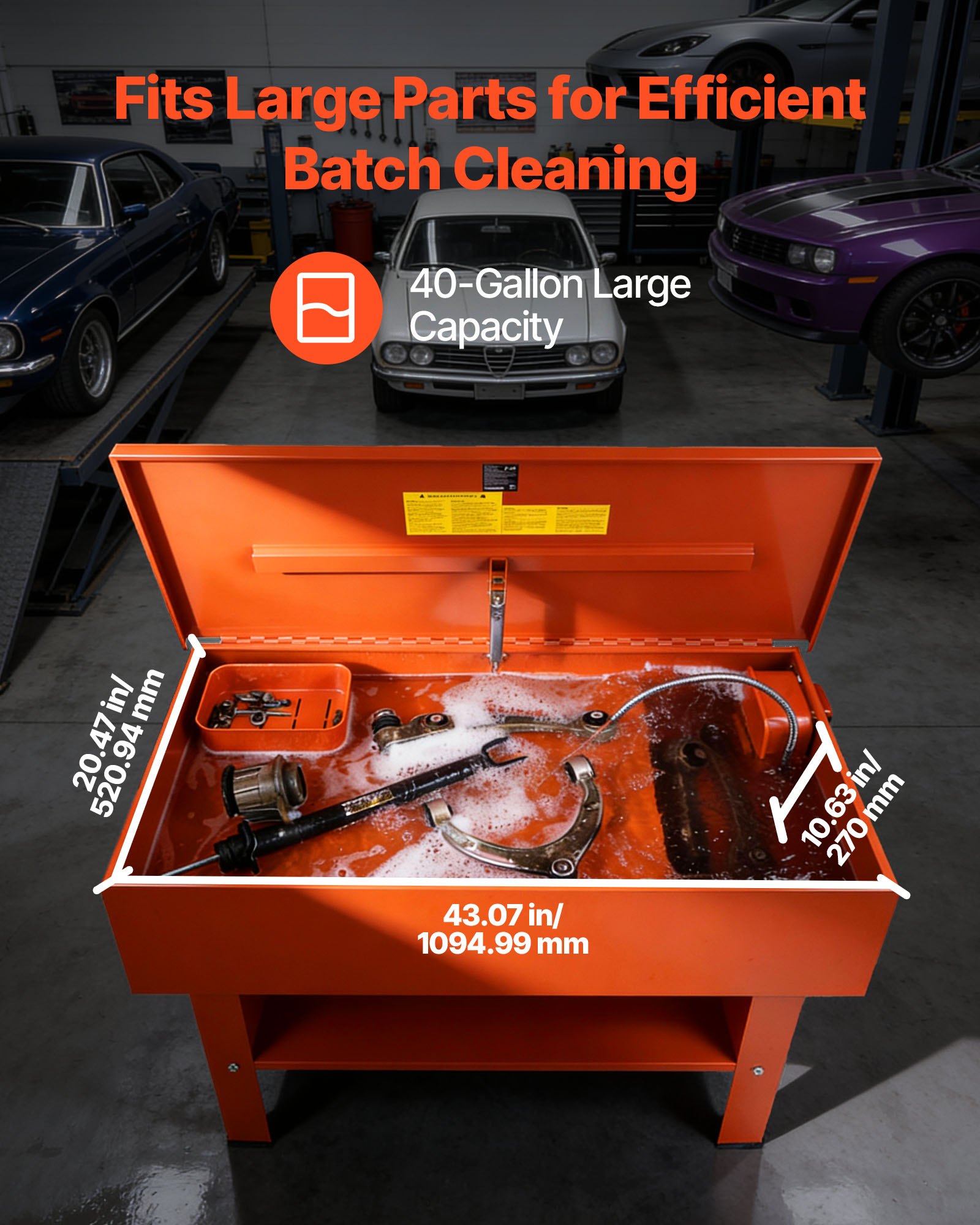 VEVOR onderdelenreiniger, 135 liter inhoud, 65 liter oplosmiddelcapaciteit, onderdelenwasbak met elektrische pomp voor wiellagers, tandwielen, carburateurs, debiet van 3 liter/min.