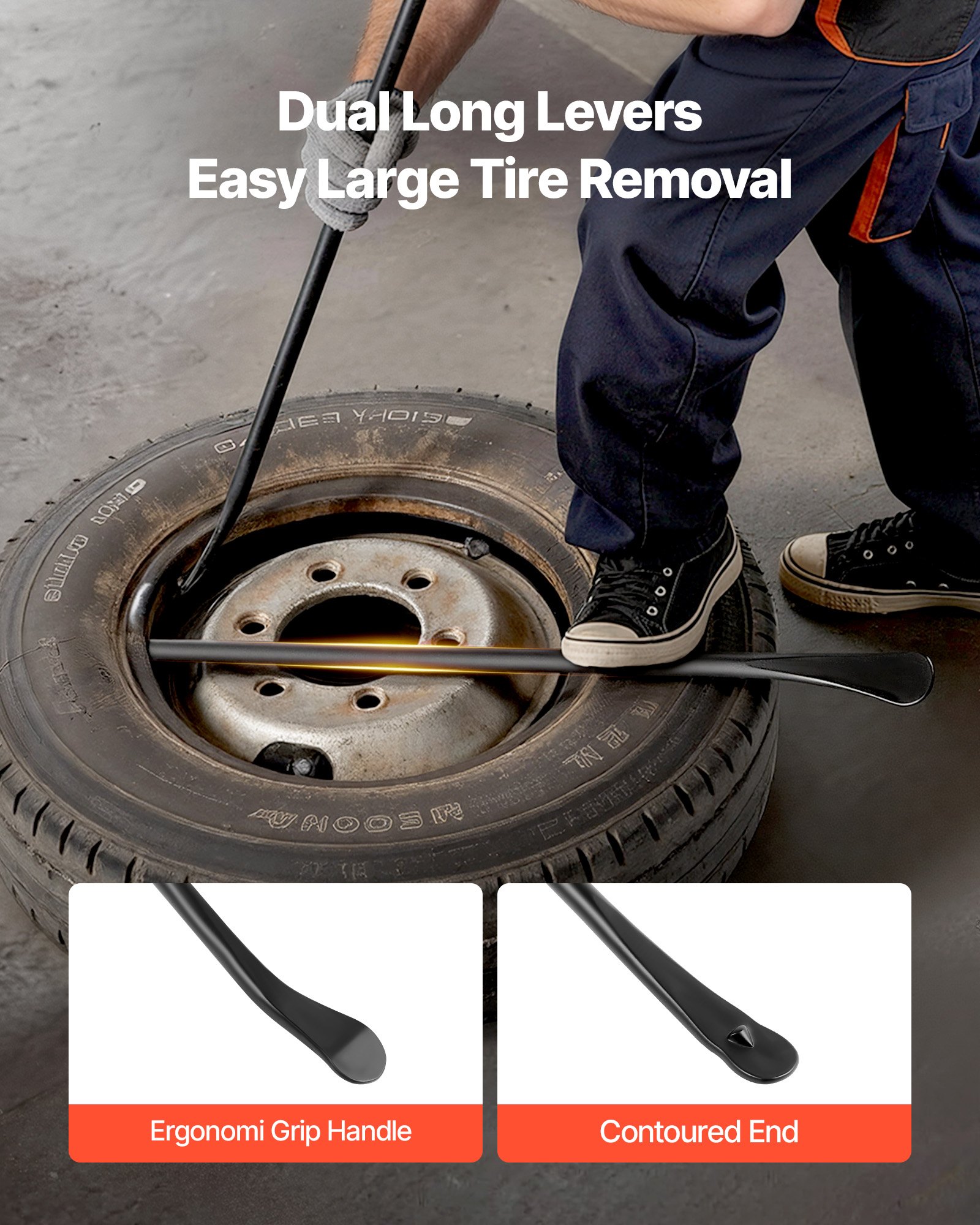 VEVOR Bandenmontagegereedschap Handmatige Bandenwisselaar 2 stuks Metalen Bandenlichter 97 cm Bandenmontagelichter voor het monteren en demonteren van banden voor mobiele autoreparaties buitenshuis, geschikt voor universele voertuigtypen Zwart