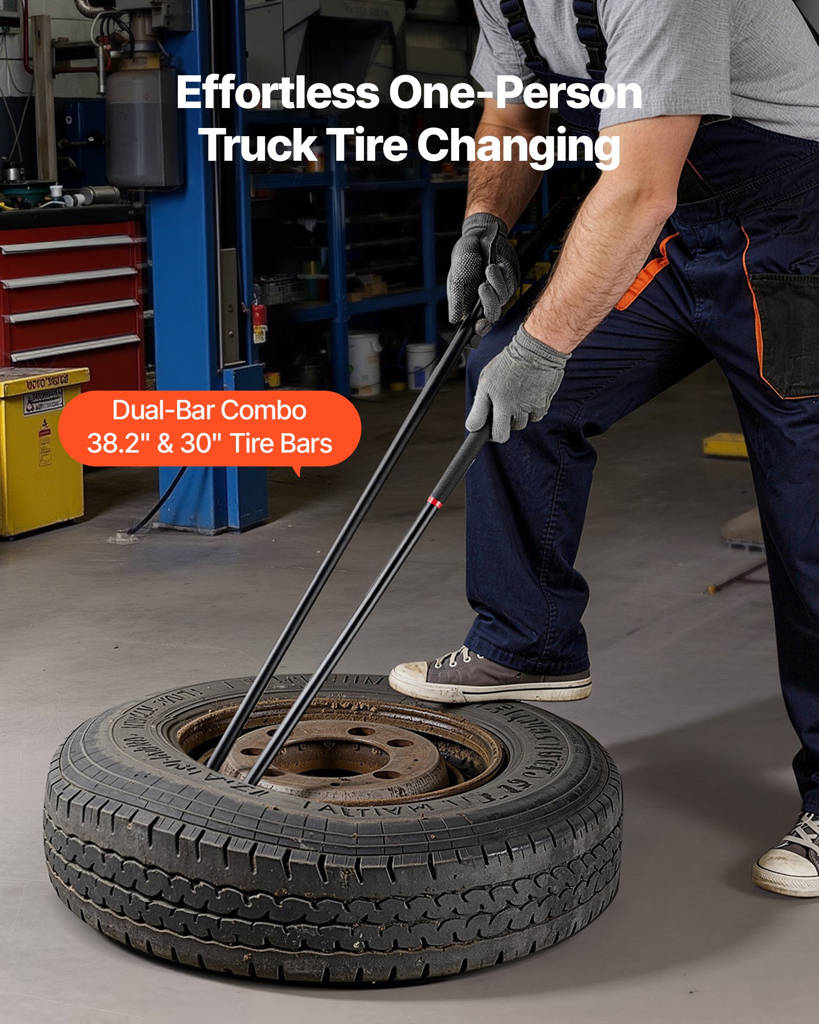 VEVOR Bandenmontageset Handmatige Bandenwisselaar 2 stuks Metalen Bandenlichter 97 & 76,5 cm Bandenmontagelichter voor het monteren en demonteren van banden voor mobiele autoreparaties buitenshuis van universele voertuigtypen