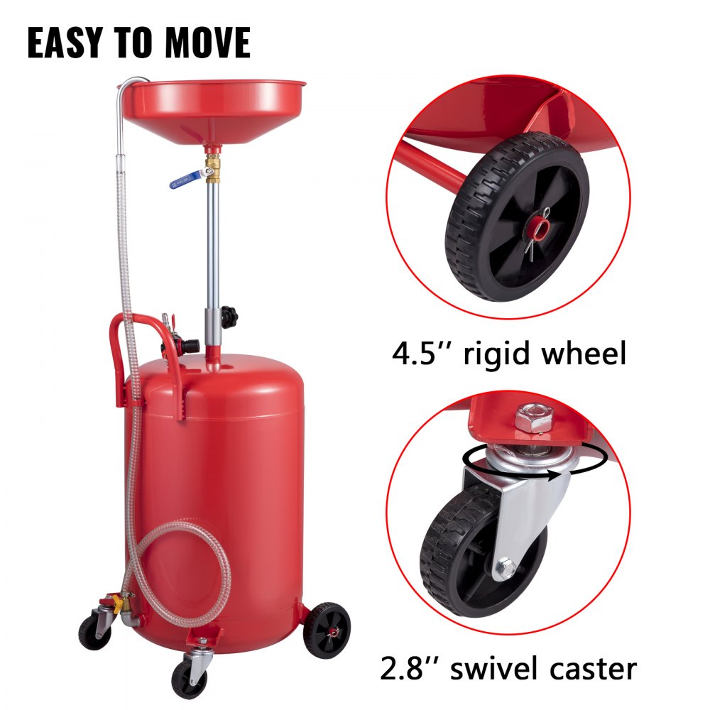 VEVOR Olieopvangbak 75L, opvangbak voor afgewerkte motorolie, olieafscheider met luchtklep, afvoer voor vloeibare brandstof, trechterhoogte 38,5 cm, met wiel voor eenvoudig verwijderen van olie