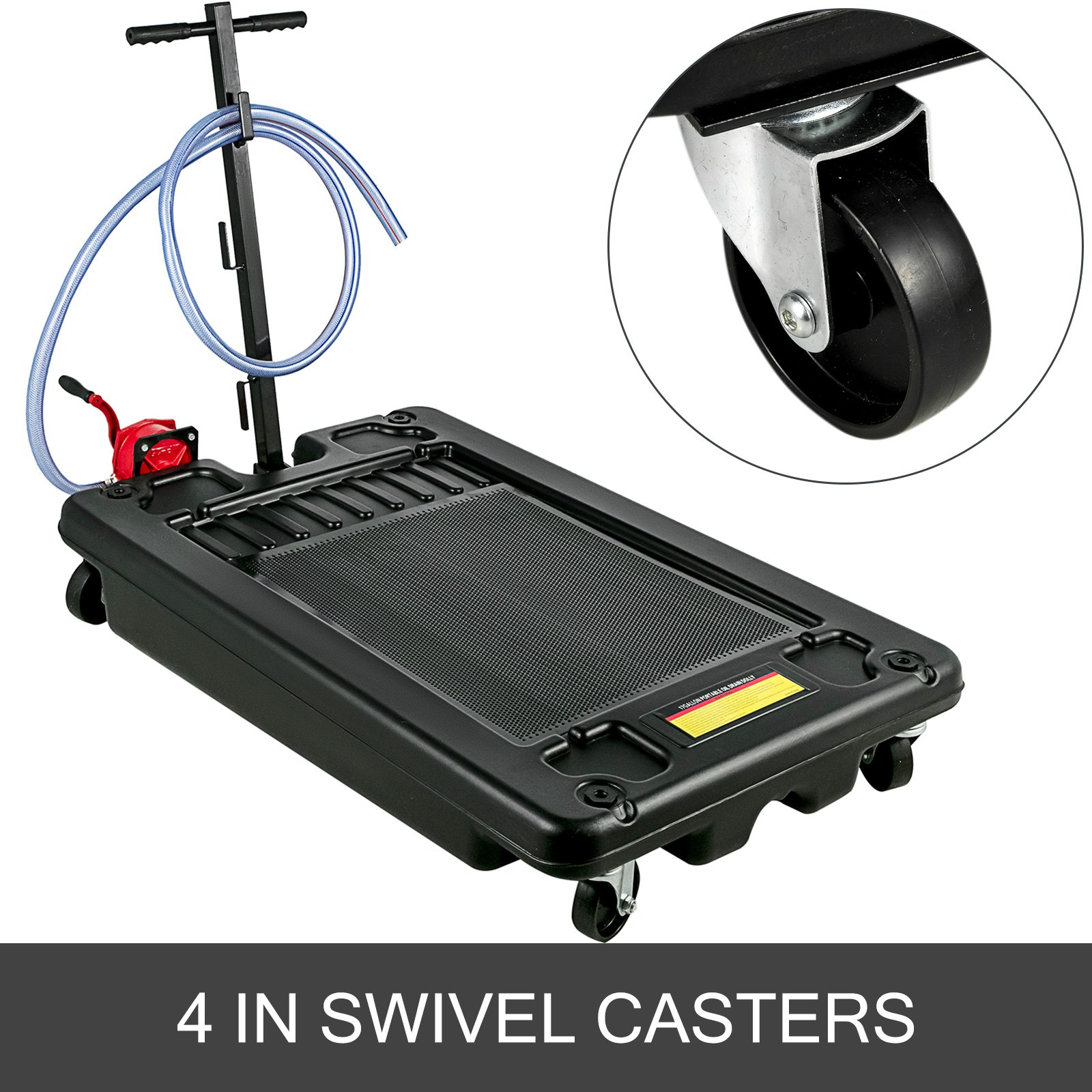 OldFe olieaftapkraan 17 L, olieopvangbak met 244 cm lange slang, olieopvanginrichting met 4 robuuste 10 cm zwenkwielen en T-vormige lange handgreep, voor het aftappen van olie of antivriesolie