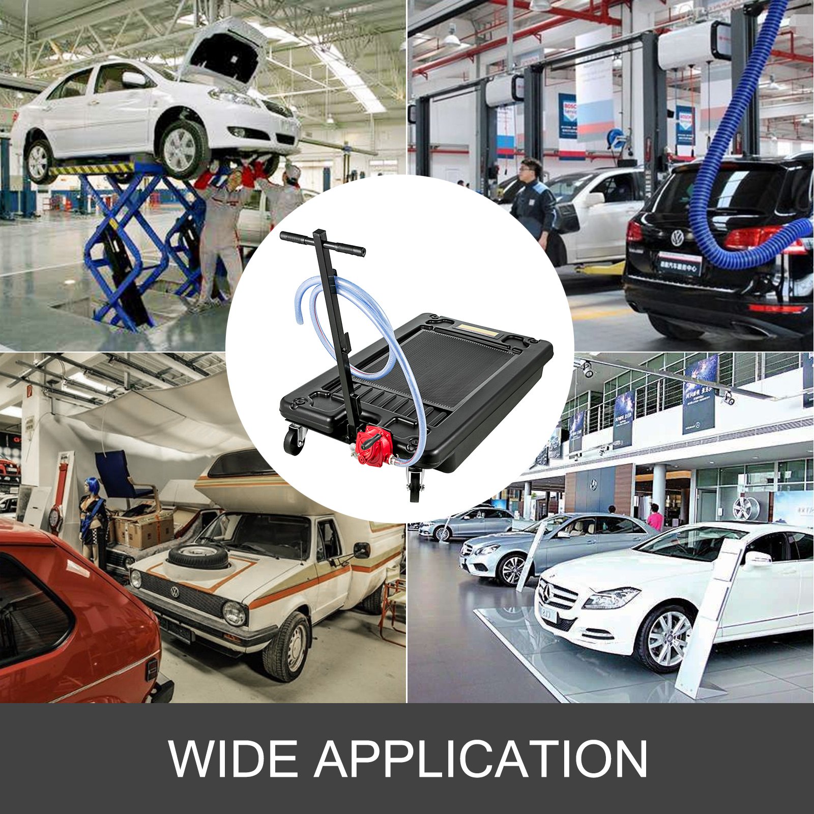 OldFe olieaftapkraan 17 L, olieopvangbak met 244 cm lange slang, olieopvanginrichting met 4 robuuste 10 cm zwenkwielen en T-vormige lange handgreep, voor het aftappen van olie of antivriesolie