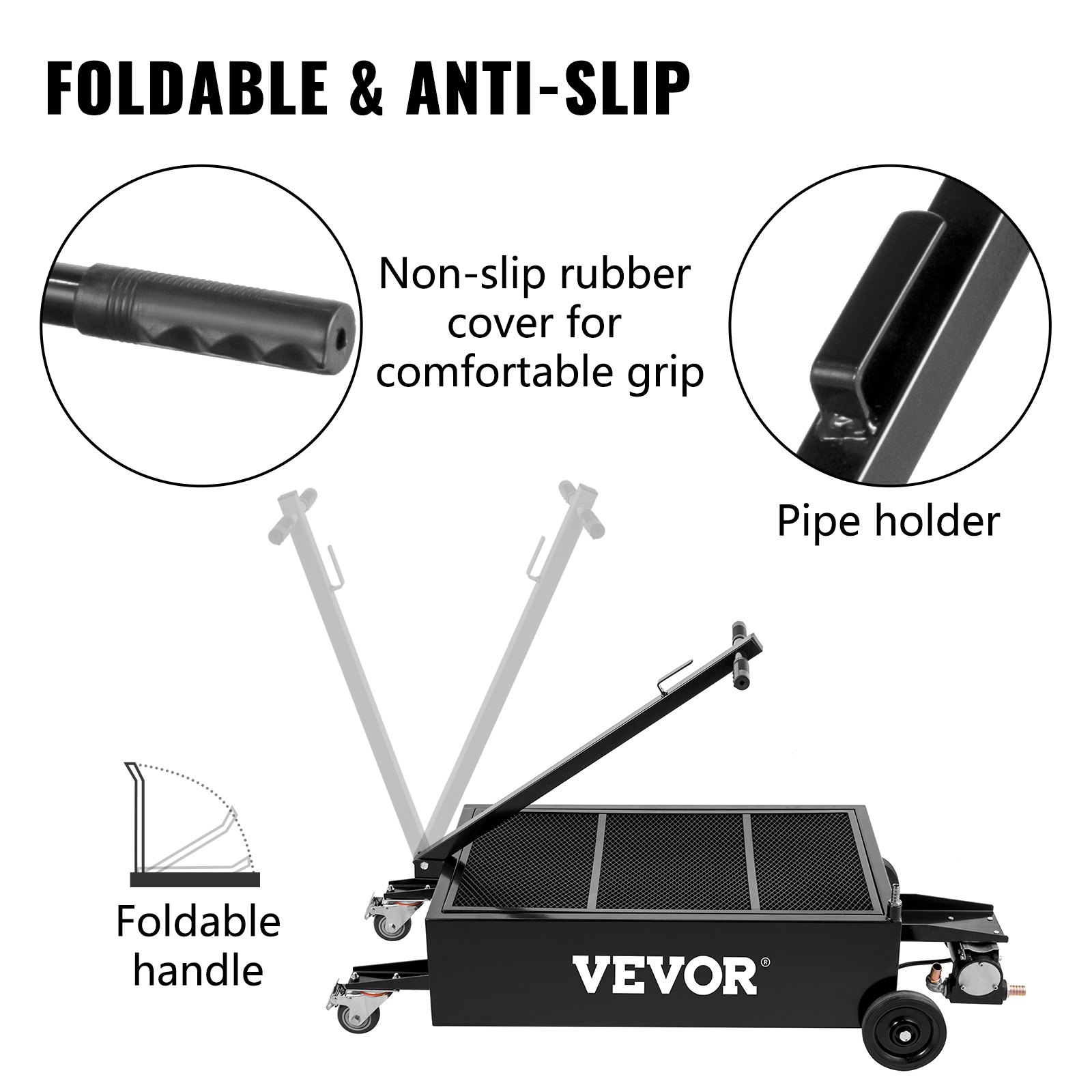 VEVOR olie-aftapbak, olie-aftaptank van 95 liter, olie-opvangwagen met laag profiel, opvouwbare olie-opvangbak met elektrische pomp, slang, zwenkwielen voor het aftappen van olie in auto's, SUV's en vrachtwagens