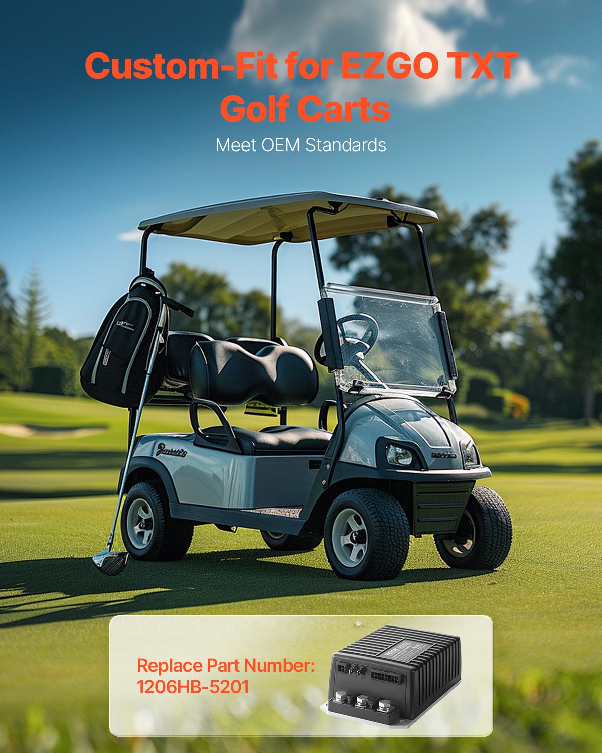 VEVOR Golf Cart Speed Controller, 48 Volt & 250 Amp, DC Motor Controller Replacement for EZGO TXT Golf Carts, IP65 Rated Protection, Aluminum Alloy & ABS Housing, Compatible with 1206HB-5201 Models