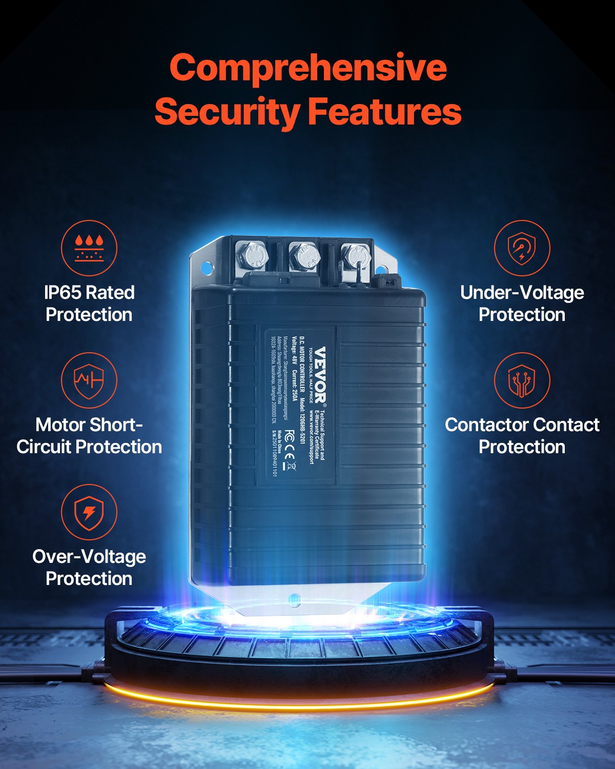 VEVOR Golf Cart Speed Controller, 48 Volt & 250 Amp, DC Motor Controller Replacement for EZGO TXT Golf Carts, IP65 Rated Protection, Aluminum Alloy & ABS Housing, Compatible with 1206HB-5201 Models