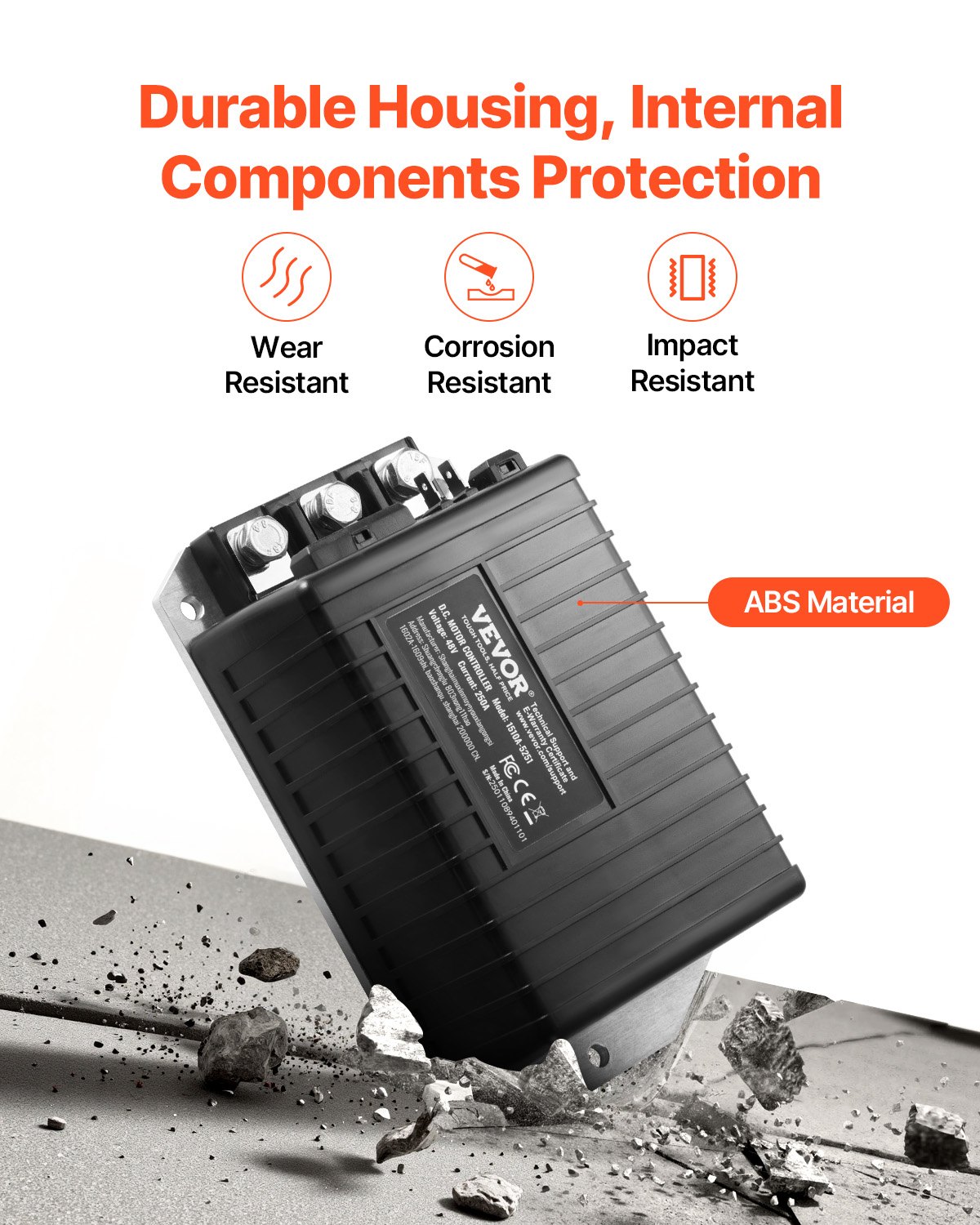 VEVOR Golf Cart Speed Controller, 48V & 250A, DC Motor Controller Replacement for 2000-2008 Club Car Golf Carts, IP65 Rated Protection, Aluminum Alloy & ABS Housing, Compatible with 1510A-5251 Models