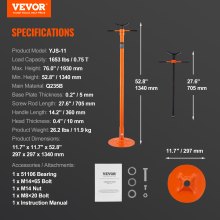 VEVOR Underlift Support Stand, 750kg Load Capacity, 134cm to 193cm Lift, Bearing Mounted Rod Jack with Twist Handle, Self-Locking Threaded Screw, Vehicle Component Support