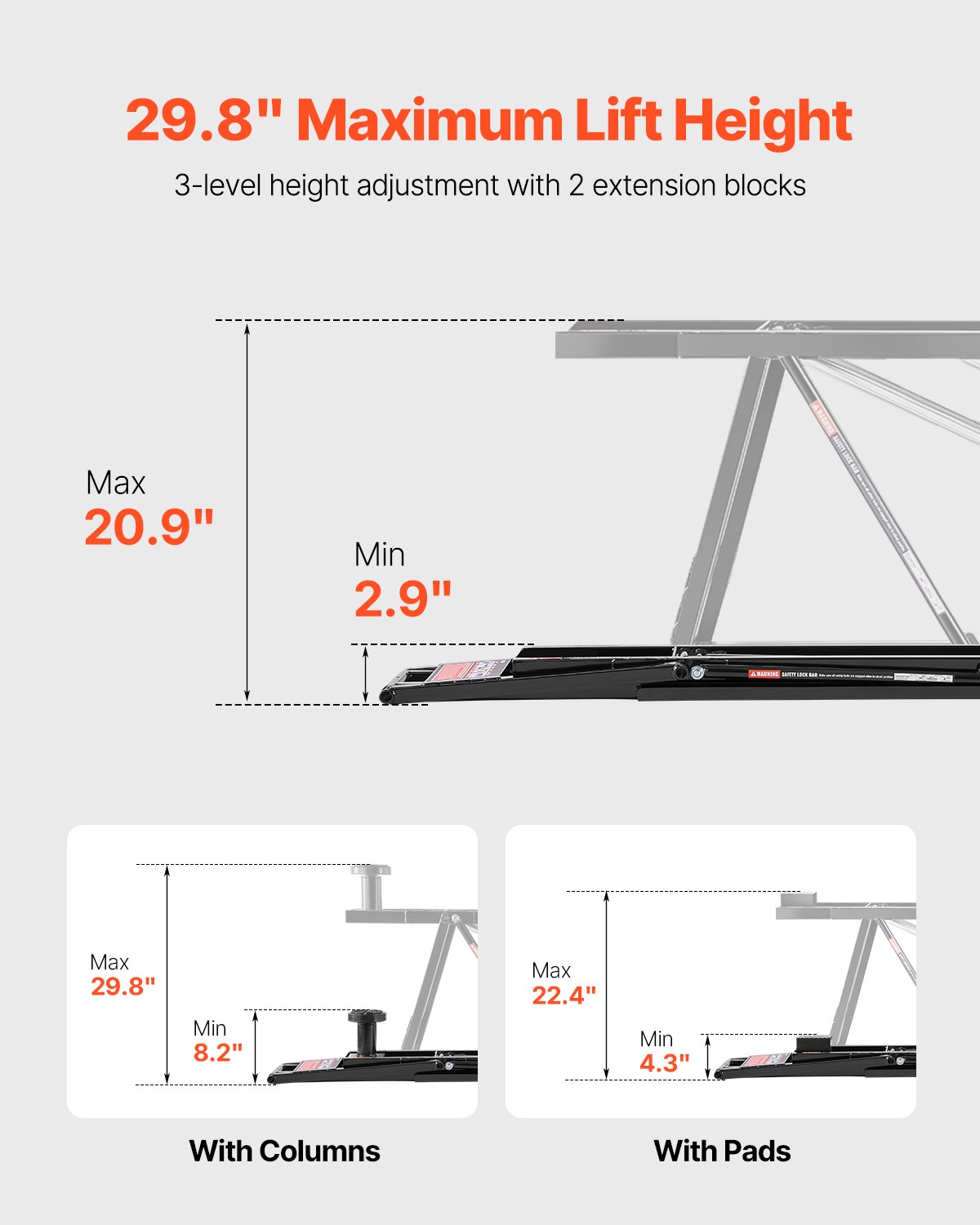 VEVOR Car Lift, 5000 lbs Capacity Car Lifts for Home Garage, 3-Level Adjustable with 29.8" Lift Height & Remote Control, Auto Lock Portable Car Lift with 4 Rubber Pads & 4 Lifting Columns