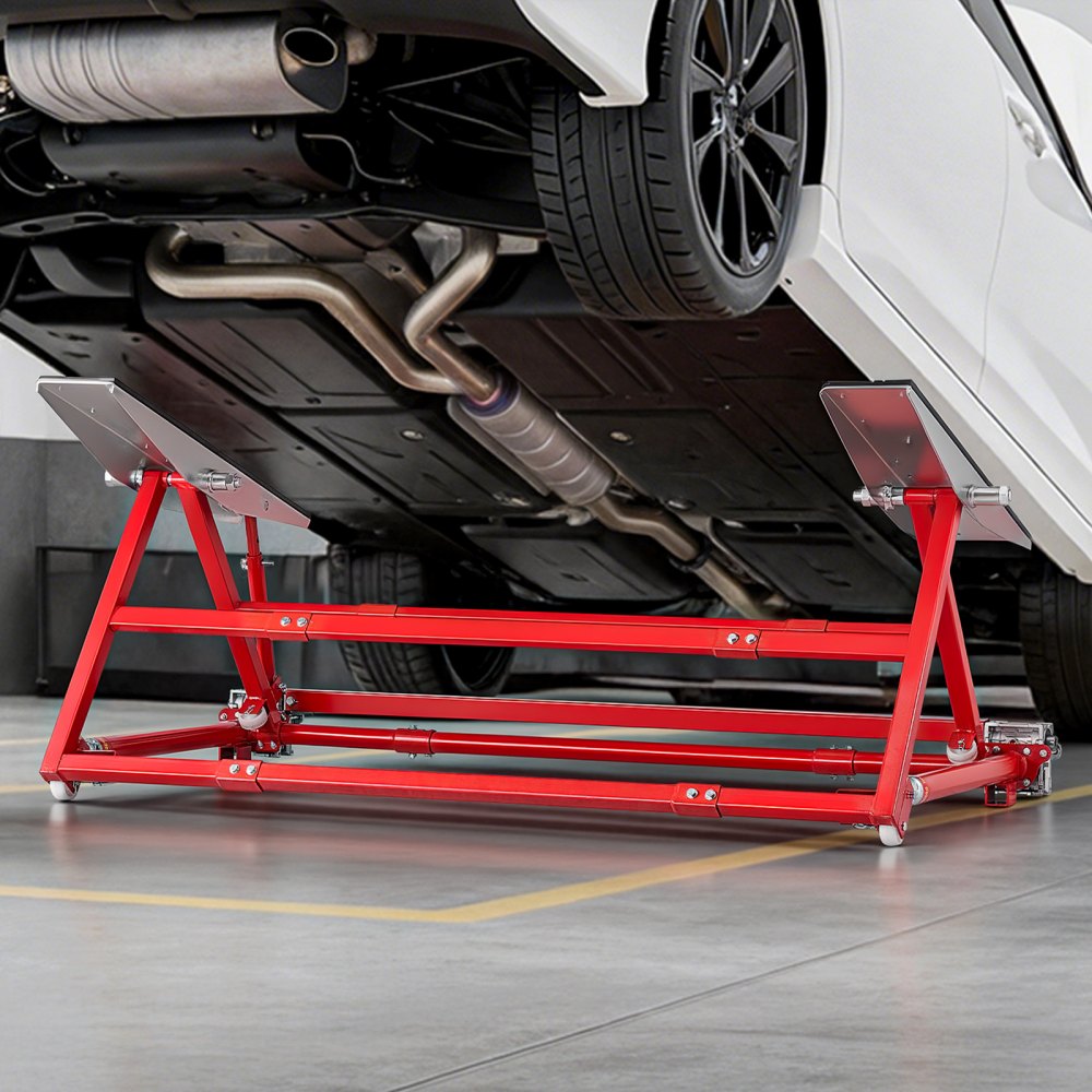 VEVOR draagbaar hefplatform, 2000 kg hefvermogen, stalen constructie met snelhefsysteem, maximale hefhoogte van 585 mm, verstelbare breedte en wielen. Hefinrichting voor auto's en bestelwagens, voor garages en werkplaatsen.