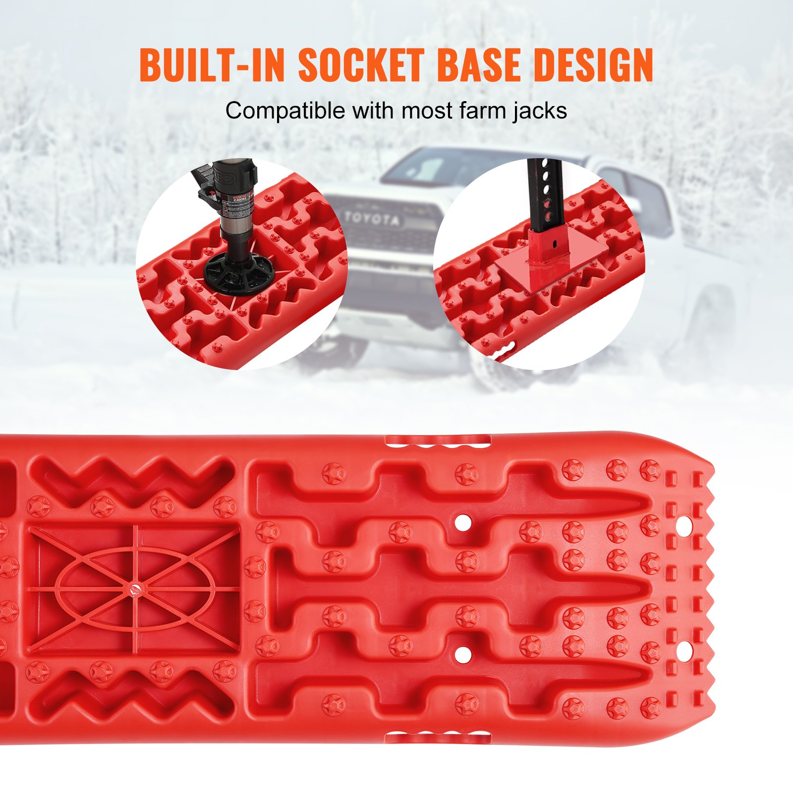 VEVOR 10 TON Tractieplaten met PP-materiaal, herstelplaten voor ATV's/auto's/pick-ups/SUV's/campers, paar bandentractiematten voor sneeuw, zand, modder en losse oppervlakken, opbergtas, lang, rood