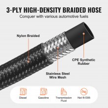 VEVOR 6AN brandstofleidingset, 24" brandstofslangset, 0,34" nylon roestvrijstalen gevlochten brandstofleiding olie-/gas-/dieselslangstaartconnectorset 12-delige draaibare adapterset