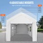 VEVOR 10 x 20 ft Carport Car Canopy, Heavy Duty Garage Shelter with 8 Legs, Removable Sidewalls and Windows, Car Garage Tent for Party, Boat, Adjustable Peak Height from 8.3 ft to 10 ft, White