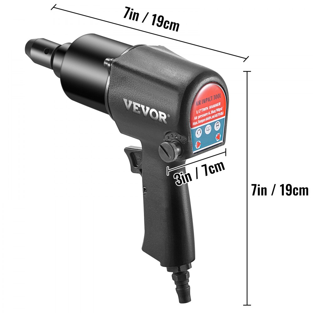 VEVOR Perslucht Slagschroevendraaier 660Nm Pneumatische Slagmoersleutel 12,7mm Slagmoersleutel Pneumatisch Veel Gebruikt in Motorfietsen Auto's
