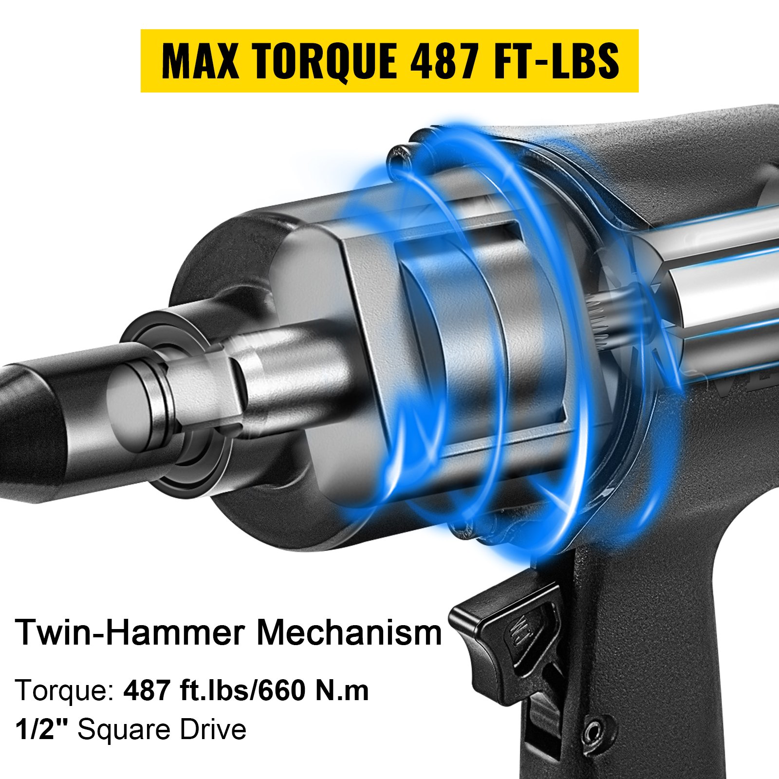 VEVOR Perslucht Slagschroevendraaier 660Nm Pneumatische Slagmoersleutel 12,7mm Slagmoersleutel Pneumatisch Veel Gebruikt in Motorfietsen Auto's