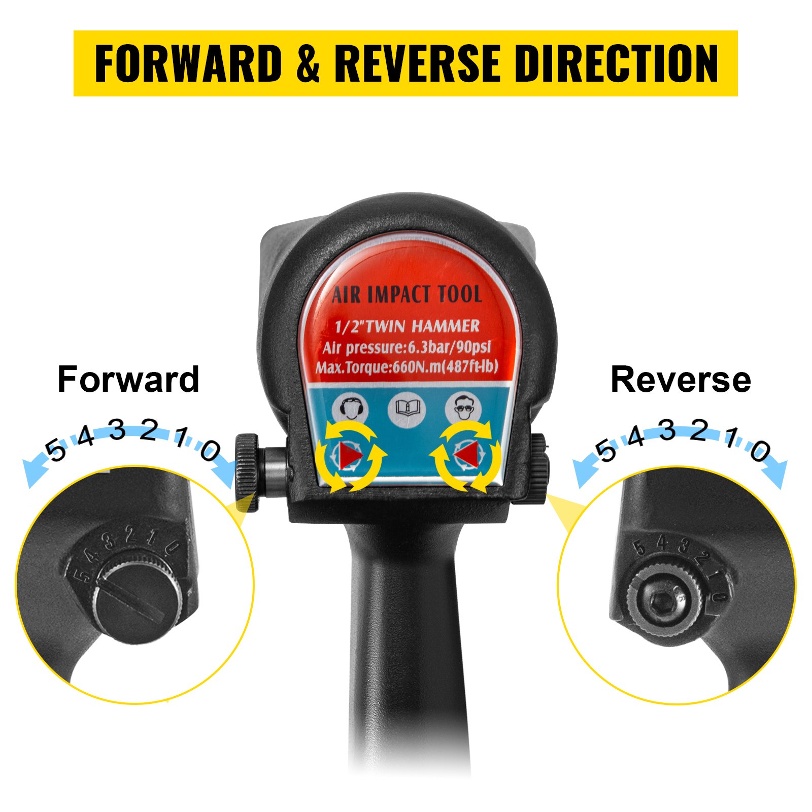 VEVOR Perslucht Slagschroevendraaier 660Nm Pneumatische Slagmoersleutel 12,7mm Slagmoersleutel Pneumatisch Veel Gebruikt in Motorfietsen Auto's