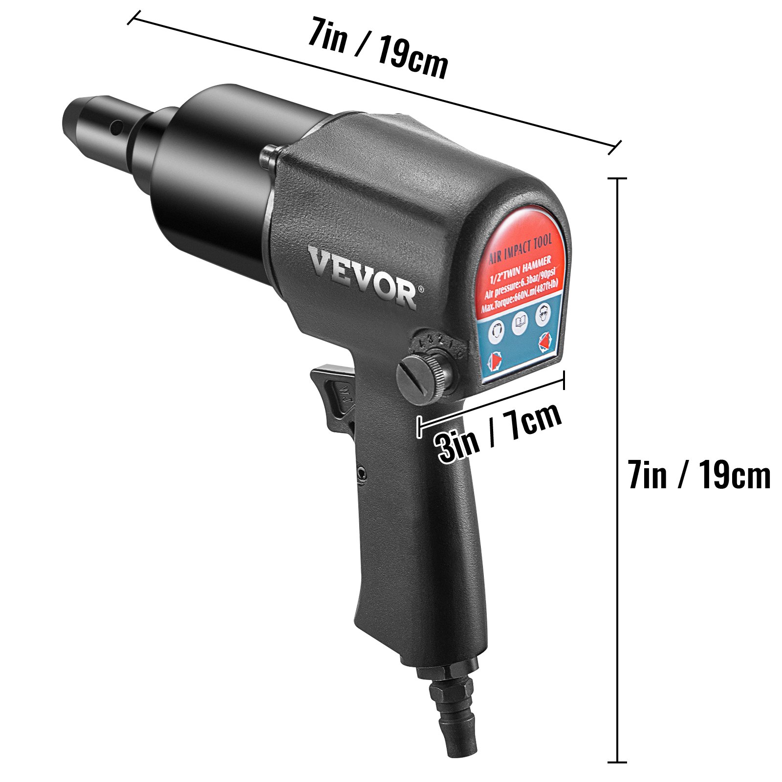 VEVOR Perslucht Slagschroevendraaier 660Nm Pneumatische Slagmoersleutel 12,7mm Slagmoersleutel Pneumatisch Veel Gebruikt in Motorfietsen Auto's