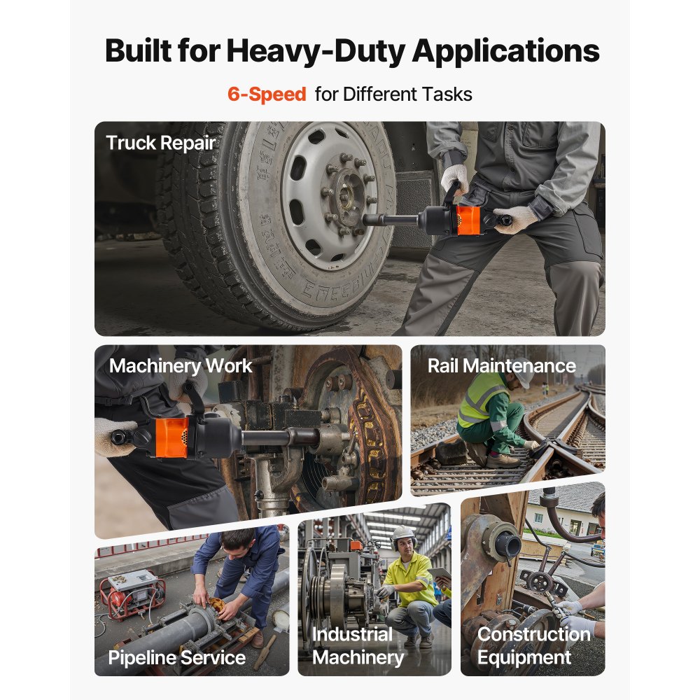 VEVOR Pneumatische slagmoersleutel, tot 2400 Nm moerontgrendelingskoppel, 6000 tpm, 6-snelheden pneumatisch pistool met 152,4 mm verlengd aambeeld voor zware vrachtwagens, bussen en landbouwmachines