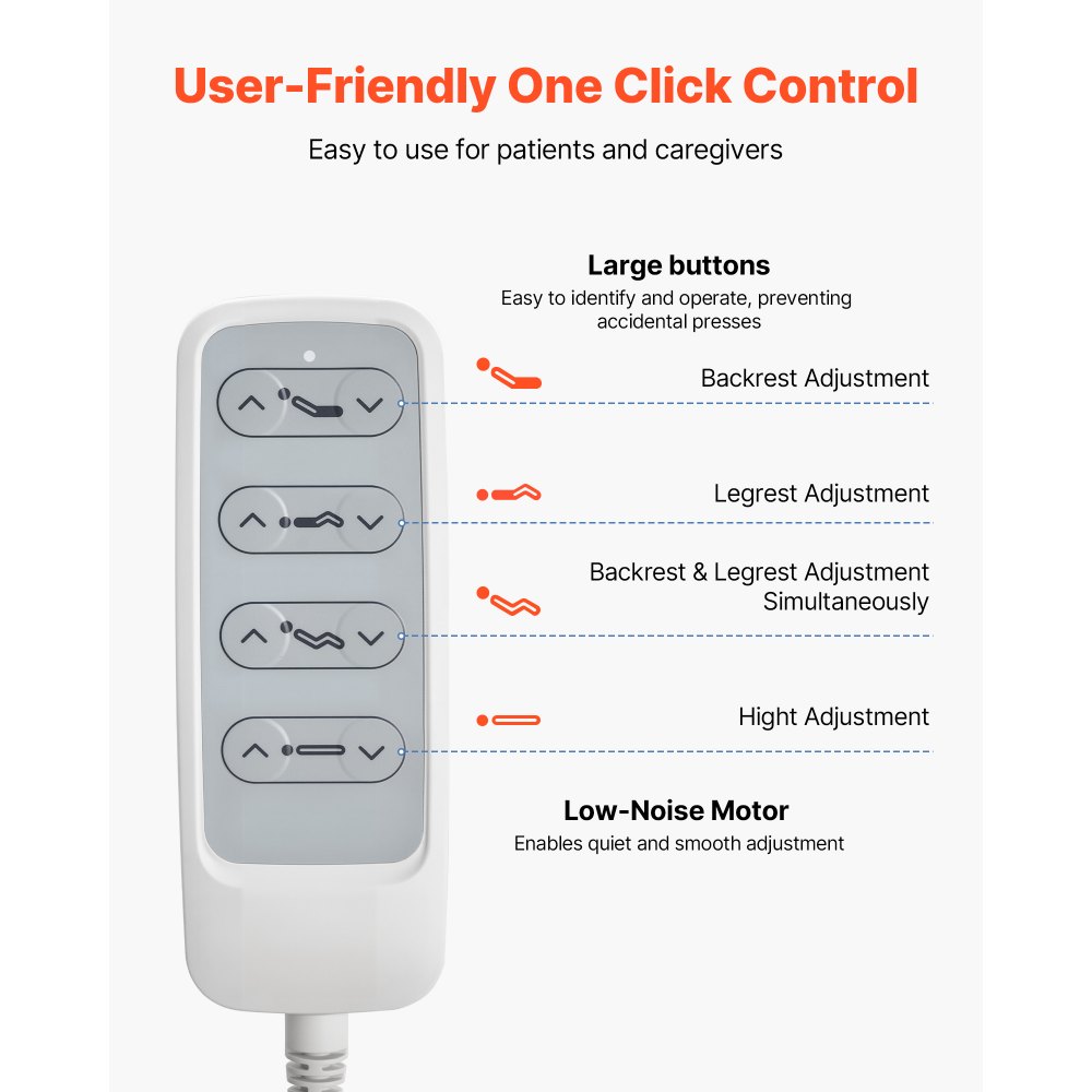 VEVOR Elektrisch ziekenhuisbed, 3-functie zorgbed met rugleuning, beensteun en hoogteverstelling van 475-750 mm, wielen van 12,7 cm, matras, voor thuiszorg, verpleeghuis en ziekenhuis