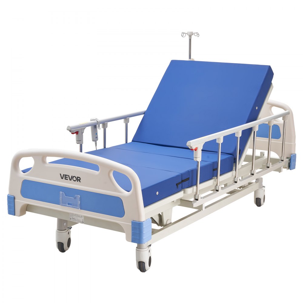 VEVOR Premium 3 Function Full Electric Hospital Bed, Electric Medical Bed with Backrest, Legrest & Height Adjustment, 5" Locking Casters, High-Density Mattress for Home Hospital, 250kg Loading