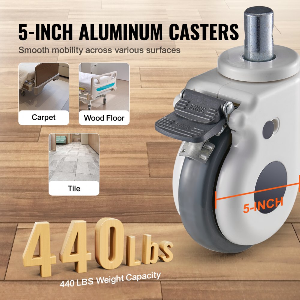 VEVOR Premium volledig elektrisch ziekenhuisbed met 3 functies, elektrisch medisch IC-bed met matras en infuuspaal, handbediening en 5-inch vergrendelbare wielen voor thuisgebruik in het ziekenhuis, draagvermogen 200 kg