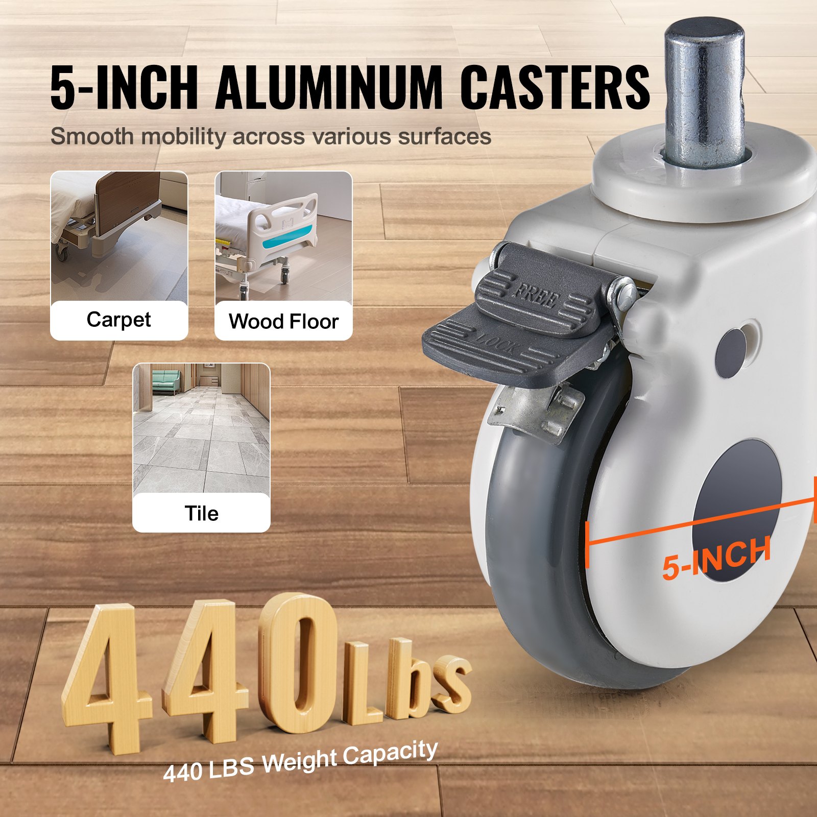 VEVOR Premium volledig elektrisch ziekenhuisbed met 3 functies, elektrisch medisch IC-bed met matras en infuuspaal, handbediening en 5-inch vergrendelbare wielen voor thuisgebruik in het ziekenhuis, draagvermogen 200 kg