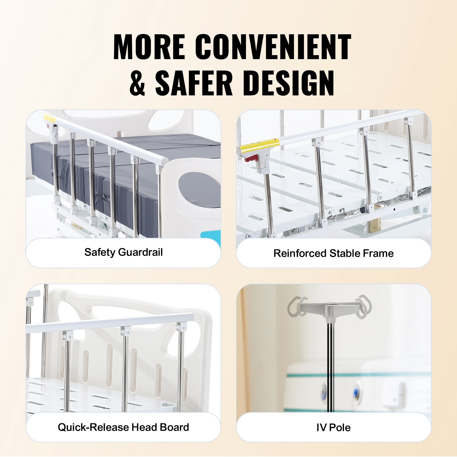VEVOR Premium volledig elektrisch ziekenhuisbed met 3 functies, elektrisch medisch intensivecarebed met matras en infuusstandaard, handbediening en 12,7 cm vergrendelbare zwenkwielen voor thuisgebruik, draagvermogen 200 kg