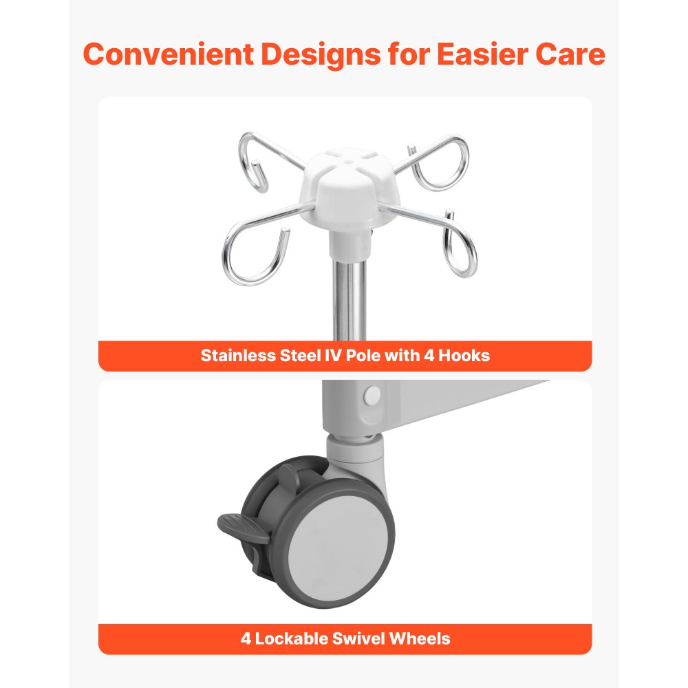 VEVOR Premium 5 Function Full Electric Hospital Bed, Electric Medical Bed with Trendelenburg & Reverse Trendelenburg, 5" Locking Casters & High-Density Mattress for Home Hospital, 250kg Loading