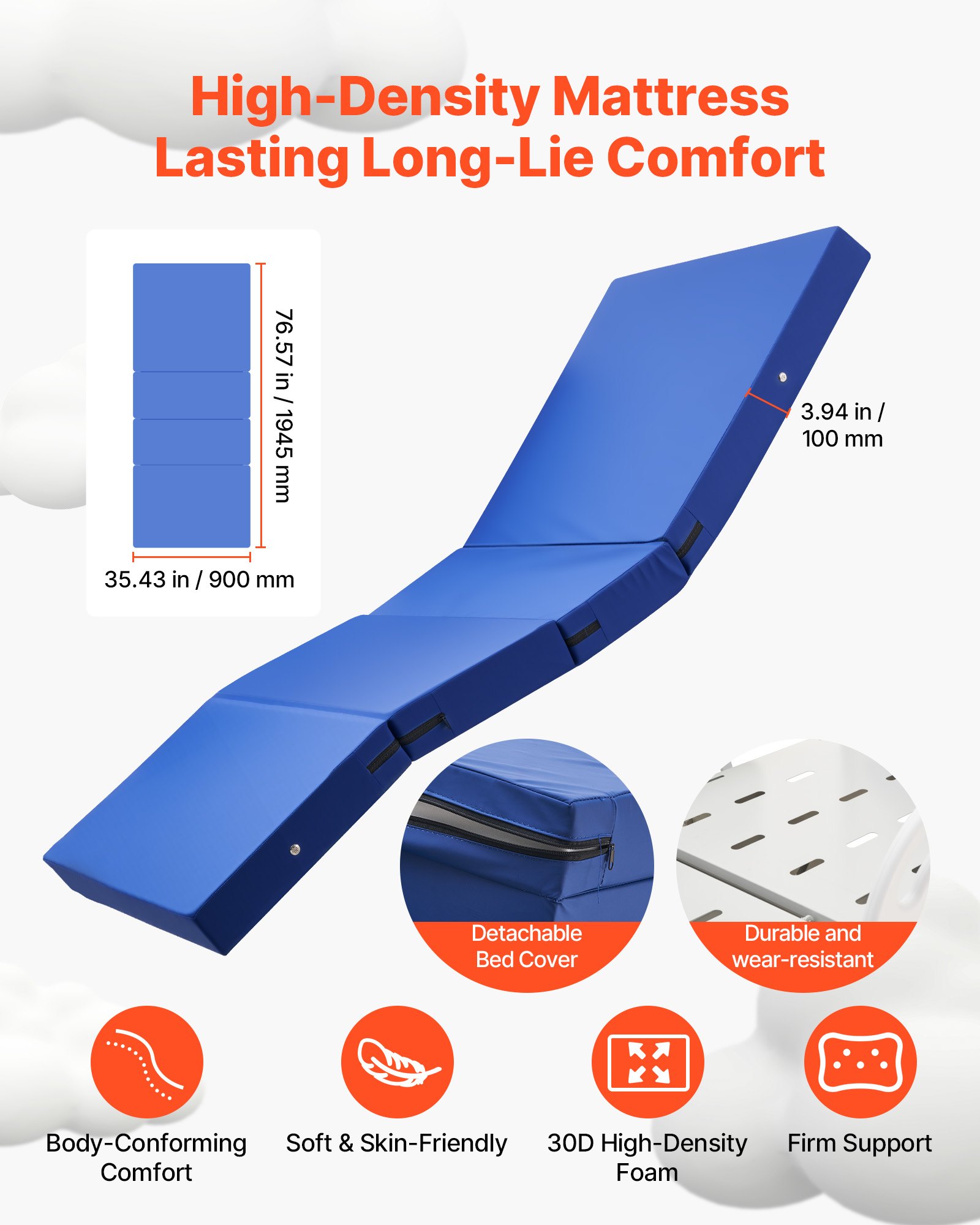 VEVOR Premium 5 Function Full Electric Hospital Bed, Electric Medical Bed with Trendelenburg & Reverse Trendelenburg, 5" Locking Casters & High-Density Mattress for Home Hospital, 250kg Loading