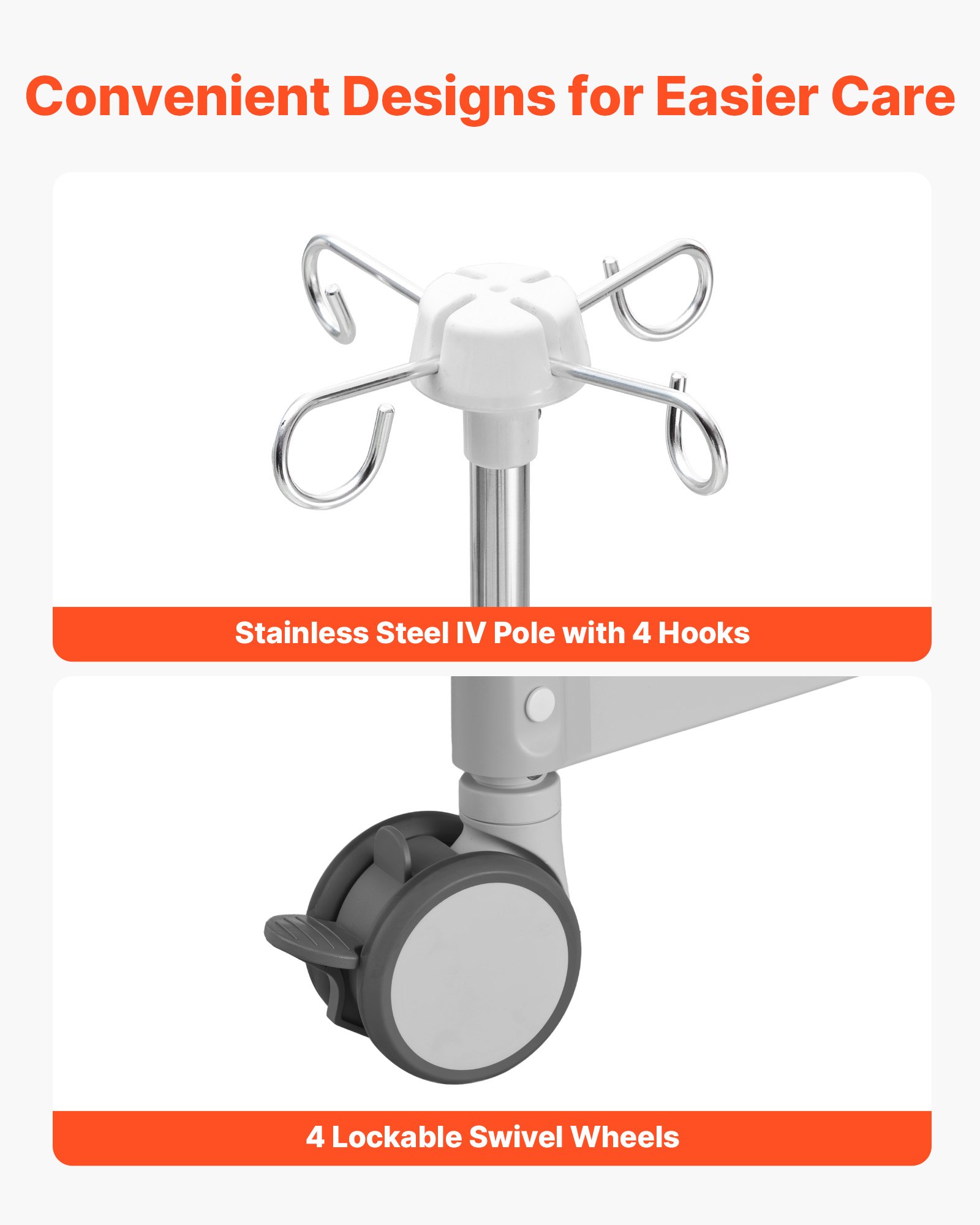 VEVOR Premium 5 Function Full Electric Hospital Bed, Electric Medical Bed with Trendelenburg & Reverse Trendelenburg, 5" Locking Casters & High-Density Mattress for Home Hospital, 250kg Loading