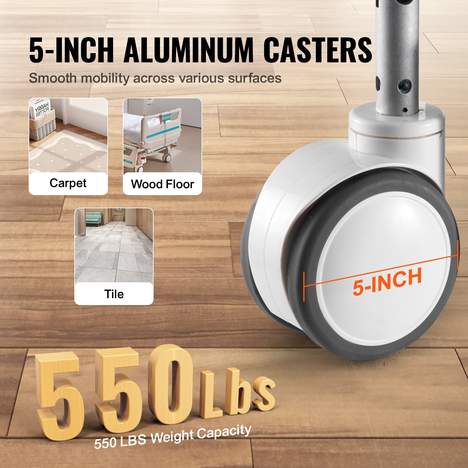 VEVOR Premium ziekenhuisbed met 5 functies, volledig elektrisch medisch intensivecarebed met cardiostoelpositie, Trendelenburg- en omgekeerde Trendelenburg-positie, 12,7 cm vergrendelbare wielen voor thuisgebruik, draagvermogen 250 kg