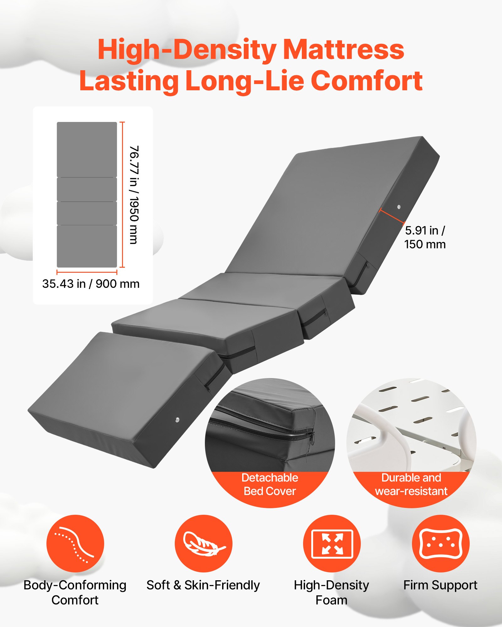 VEVOR Premium 5 Function Full Electric Hospital Bed, Electric Medical Bed with Cardiac Chair, CPR, Trendelenburg & Reverse Trendelenburg, Central Locking System with 5" Casters for Home Hospital