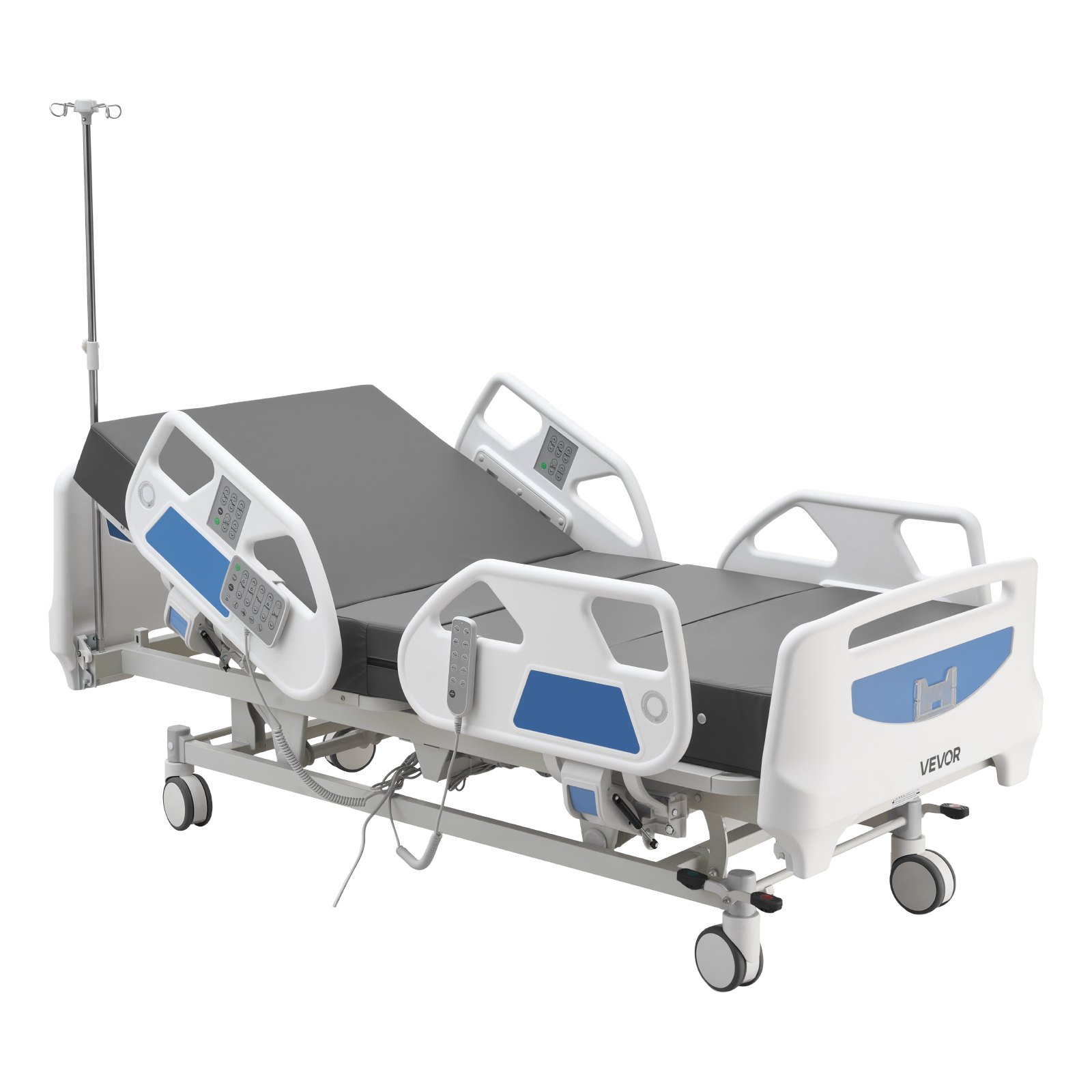 VEVOR Premium 5 Function Full Electric Hospital Bed, Electric Medical Bed with Cardiac Chair, CPR, Trendelenburg & Reverse Trendelenburg, Central Locking System with 5" Casters for Home Hospital