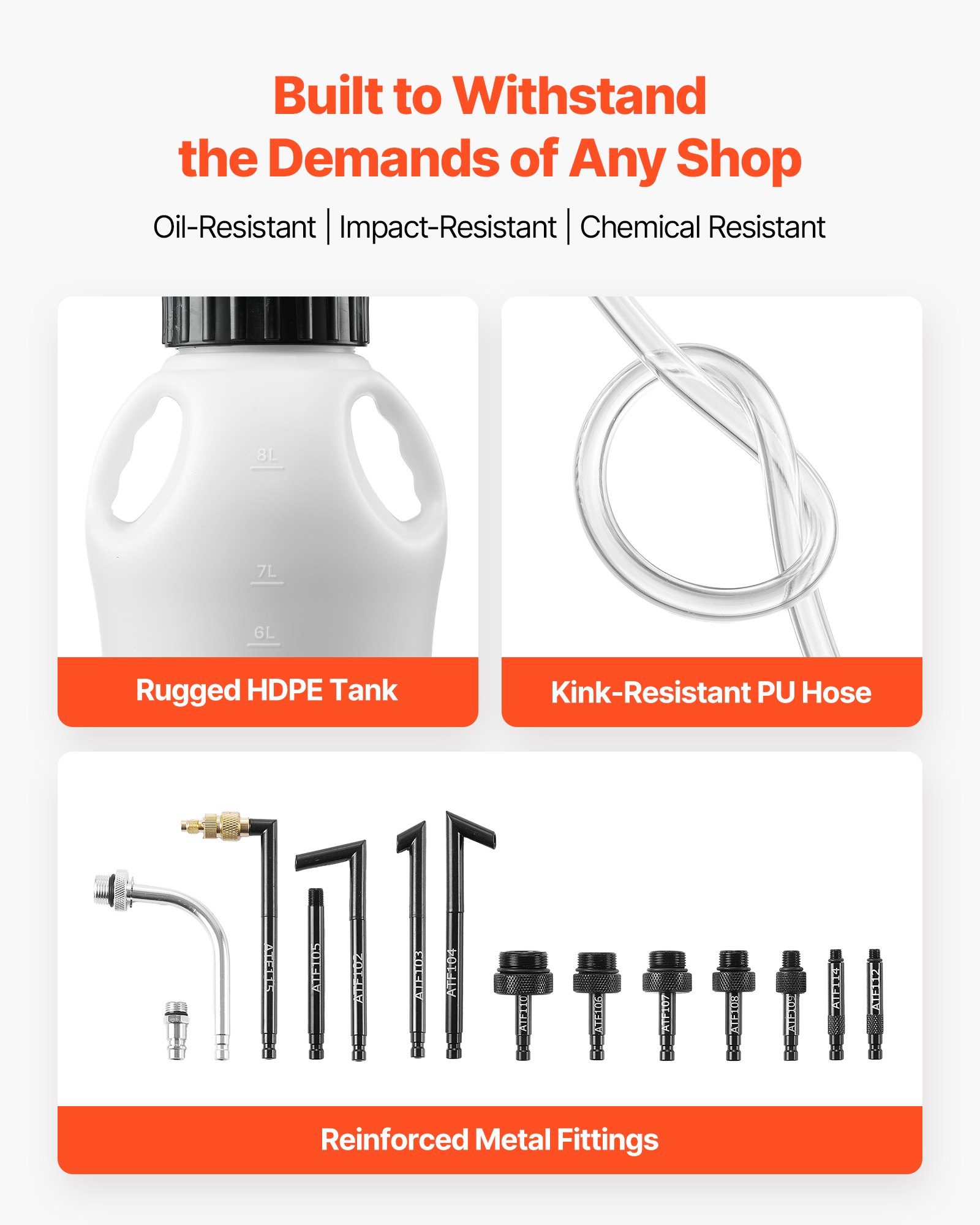 VEVOR 8L tandwieloliepomp, pneumatische transferpomp met 15 ATF-adapters, tandwielolievulapparaat met HDPE-tank, olie-afzuigpomp, olievulapparaat, olievuller, pompgereedschap voor auto's en boten