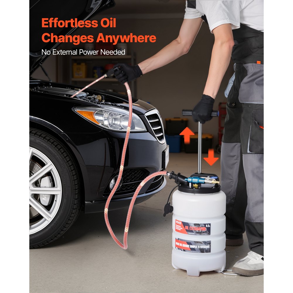 VEVOR Fluid Extractor, 9.5 L Capacity, Pneumatic/Manual Vacuum Fluid Extractor with 150 cm Long Horse & Three 120 cm Extension Tubes, Oil Change Pump with PE Tank for Cars, Lawn Mowers, Boats