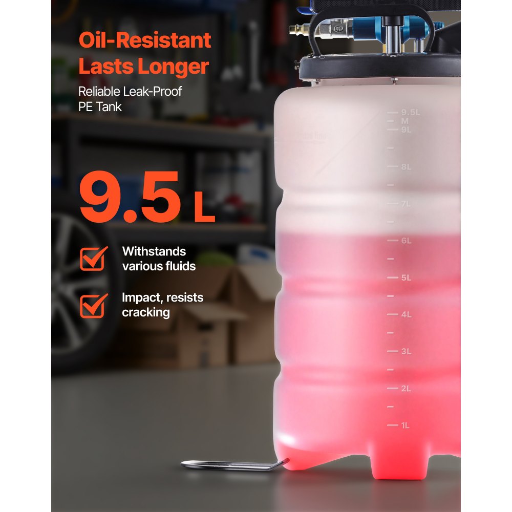 VEVOR Olieafzuigpomp 9,5 L, Pneumatisch/Handmatig, Transferpomp met slang en drie verlengbuizen, Olieverversingspomp met PE-tank, Vloeistofafzuiger, Oliepomp voor auto's, grasmaaiers, boten