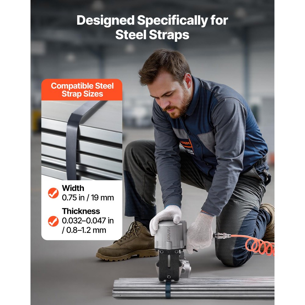 VEVOR pneumatische omsnoeringsmachine, 8500N spankracht, gereedschap voor het omsnoeren van metaal, spanner en snijder/sealer voor 19 mm brede metaalbanden, splitbalenpers voor verpakking