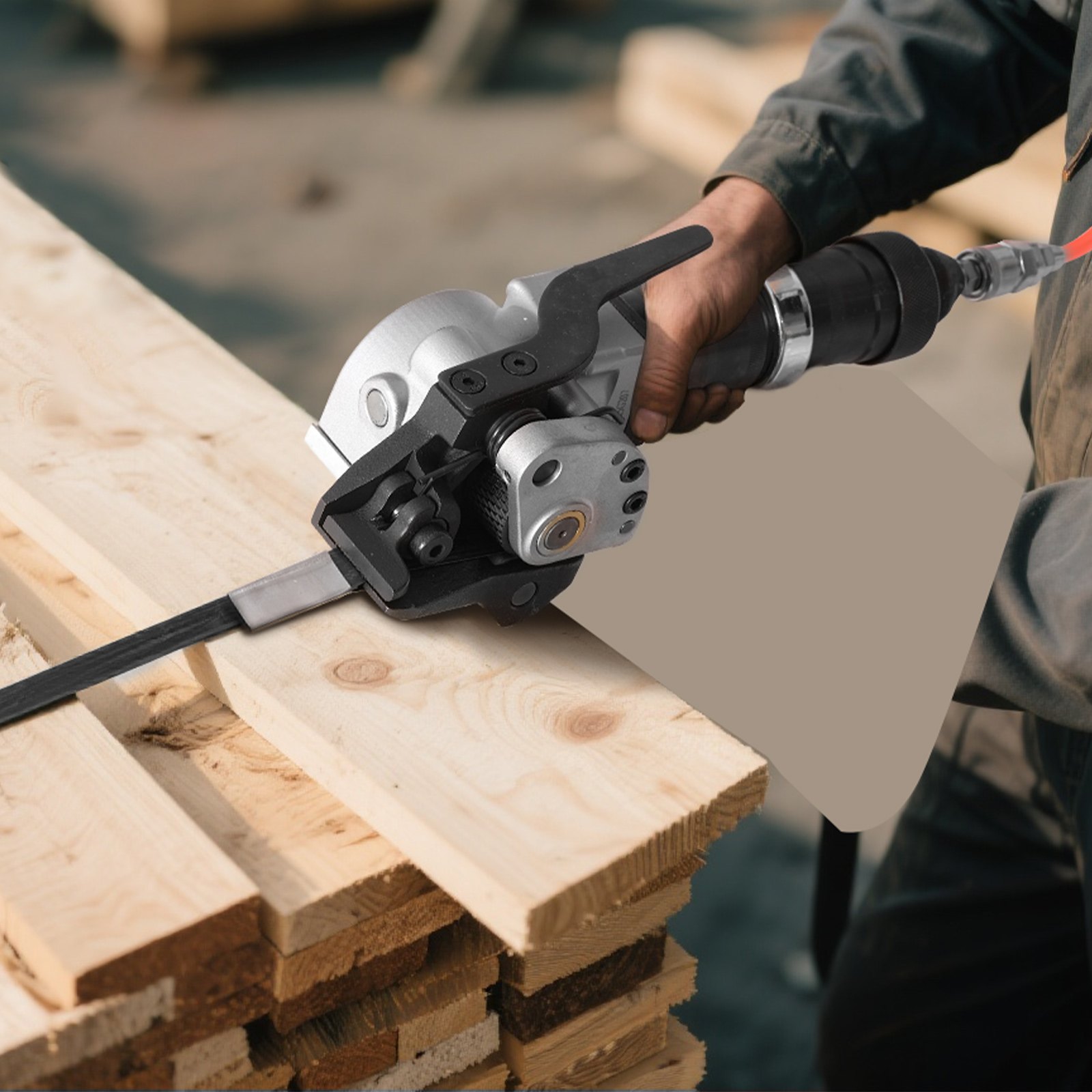 VEVOR pneumatische omsnoeringsmachine, 8500N spankracht, gereedschap voor het omsnoeren van metaal, spanner en snijder/sealer voor 19 mm brede metaalbanden, splitbalenpers voor verpakking