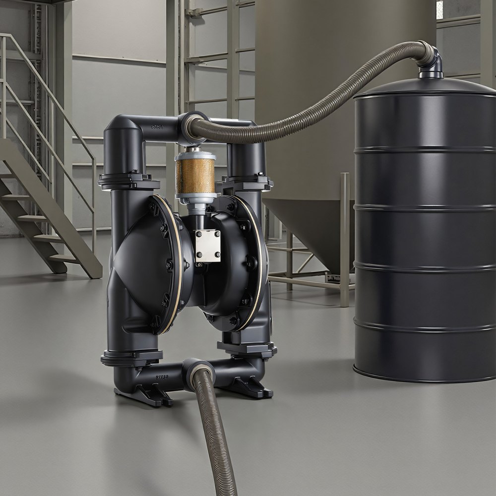 VEVOR luchtgevoede dubbele membraanpomp, 598 l/min, 79,86 m opvoerhoogte, pneumatische afvaloliepomp, max. 114 PSI, behuizing van aluminiumlegering, voor diesel, vet, kerosine en benzine.