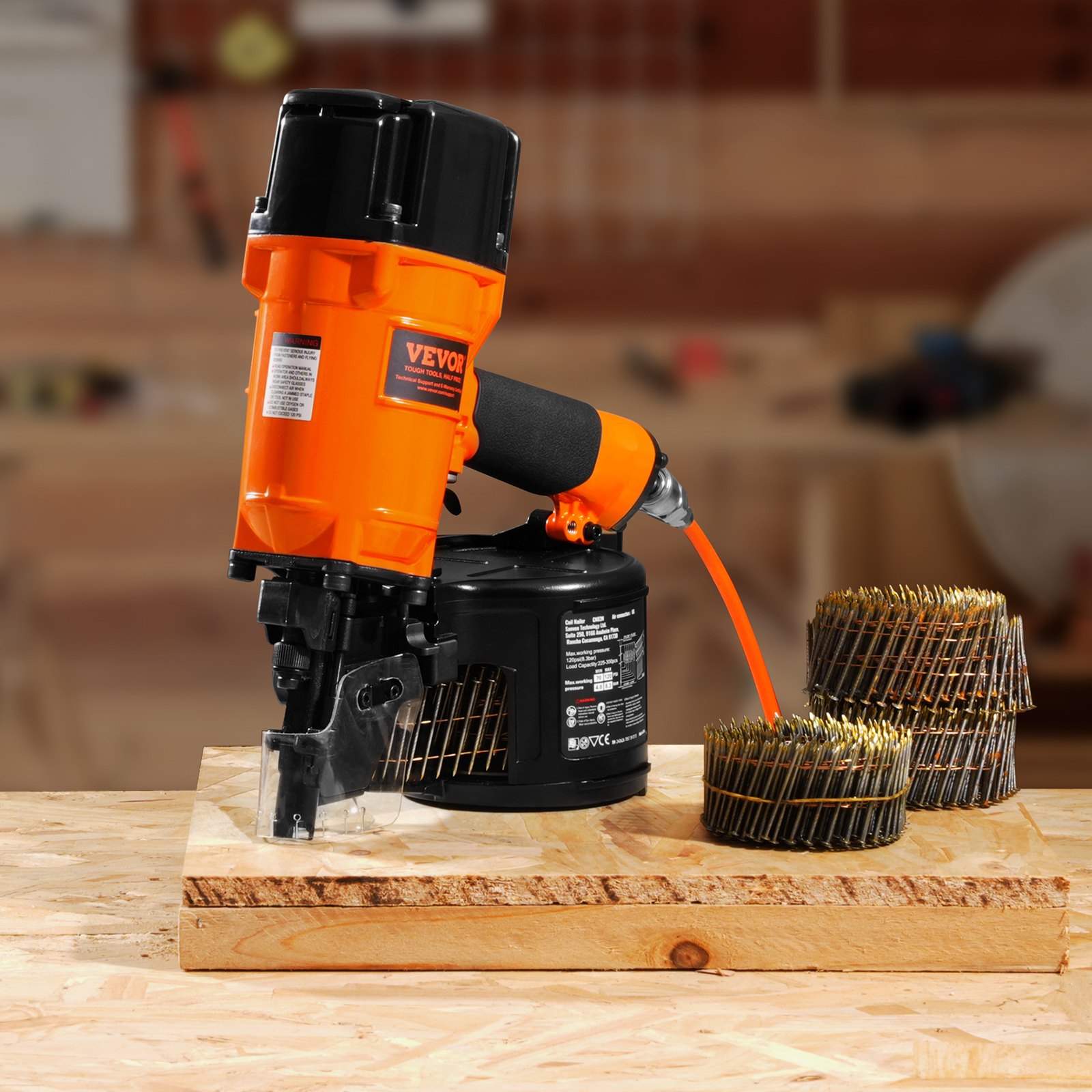 VEVOR Coil Siding/Framing Nailer CN83N, 2" to 3-1/4" 15 Degree Pneumatic Siding Nail Gun with Tool-Less Depth Adjustment, 70-120PSI Air Coil Nailer for Siding Sheathing Wooding Fencing Decking