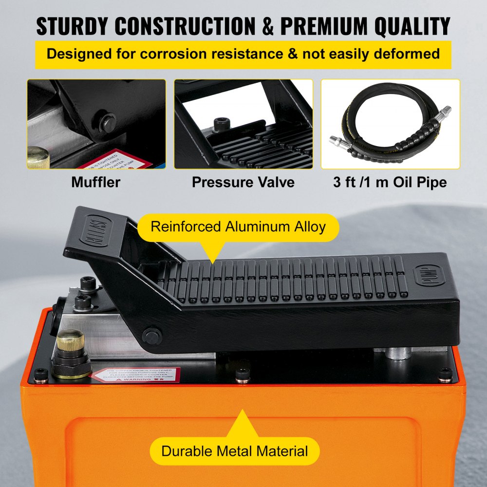 VEVOR Air Over Hydraulic Pump 10000 PSI Pedal Hydraulic Jack Pump 1.5L Tank Capacity Single Acting Air Pump Electric (hydraulic pump)